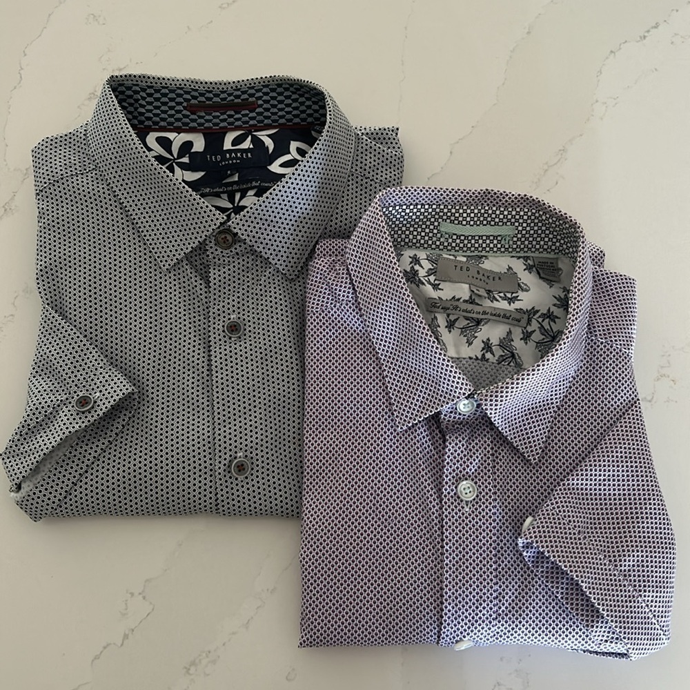 Bundle of 2 Ted Baker Button Down Short Sleeves Shirts Black/Purple SZ 5 XL